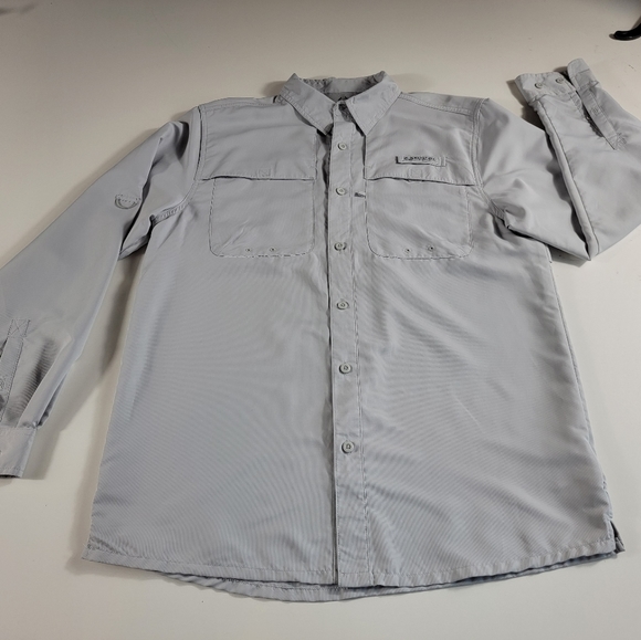 Realtree Mens Medium M long sleeve grey Button Down fishing vented roll tab EUC - Picture 2 of 7